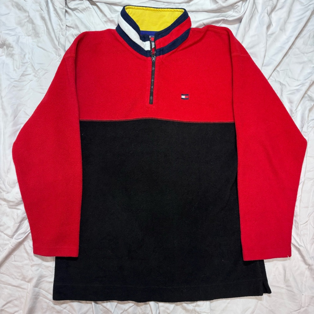 Tommy Hilfiger Men's Red and Black Zip-Up Sweater